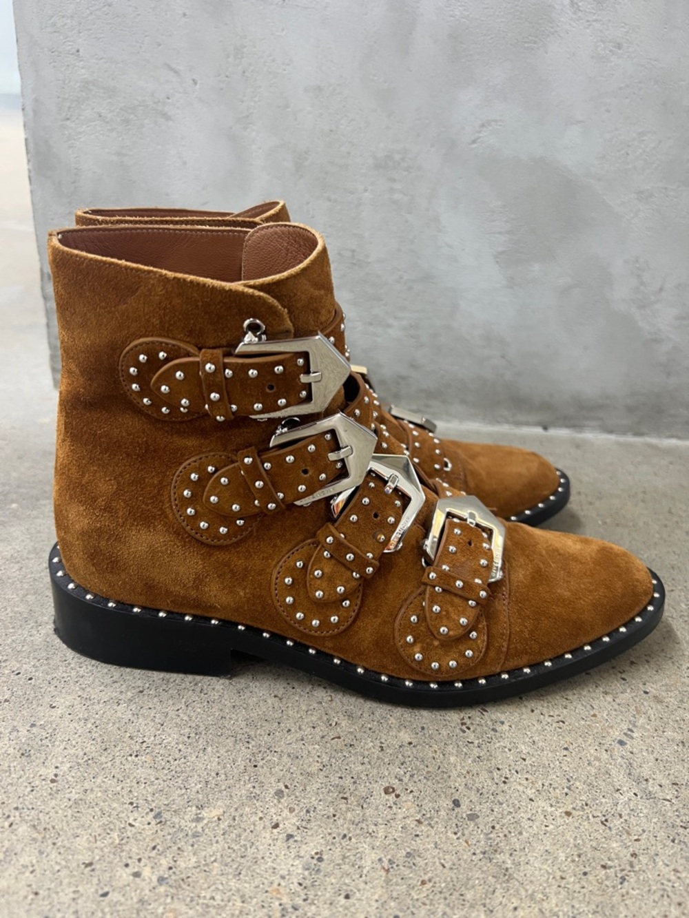 Givenchy Suede Ankle Boots in Cognac with Silver Buckles